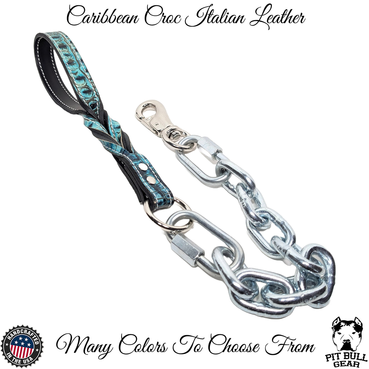 Super Heavy Silver Chain Lead - Twisted Leather Handle  - 30&quot;