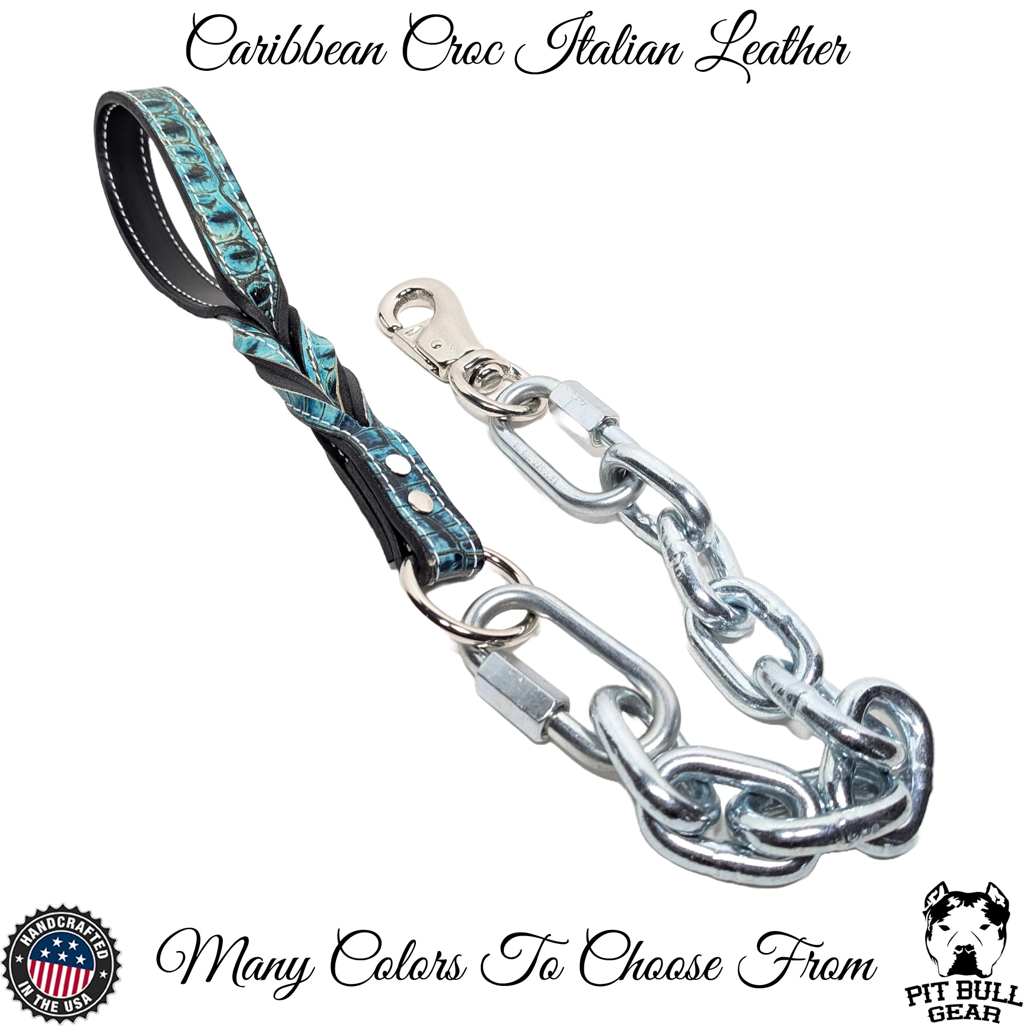 Super Heavy Silver Chain Lead - Twisted Leather Handle  - 30"