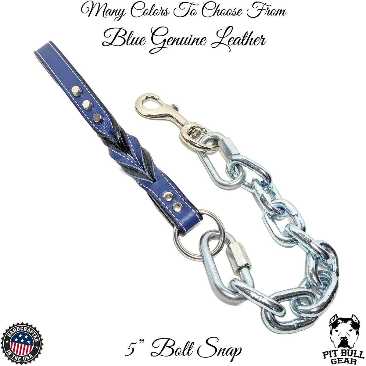 Super Heavy Chain Lead with Leather Handle & Bucket Studs - 30"