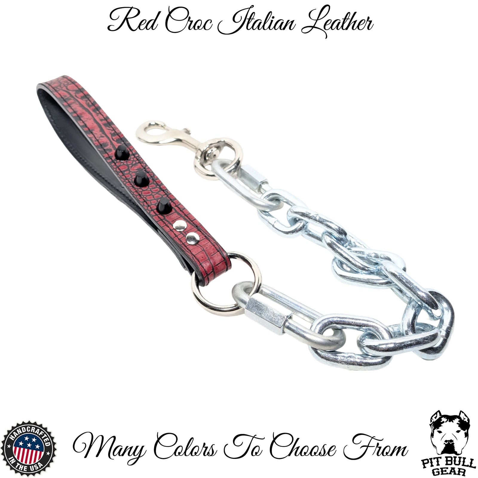 Super Heavy Chain Lead with Leather Handle & Bucket Studs - 30"