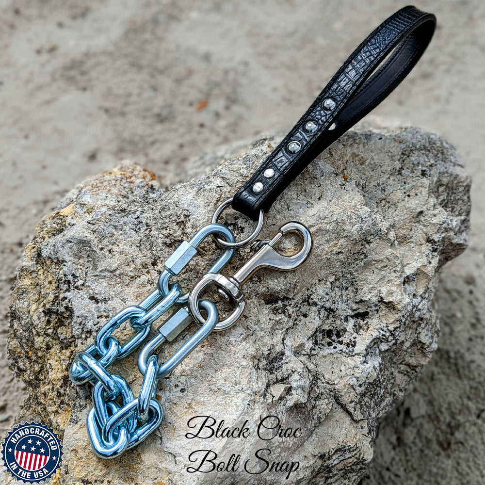 Super Heavy Silver Chain Lead with Studded Leather Handle - 30"