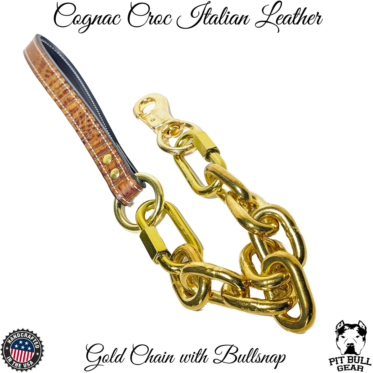 Super Heavy Gold Chain Leash with Leather Handle  - 30"