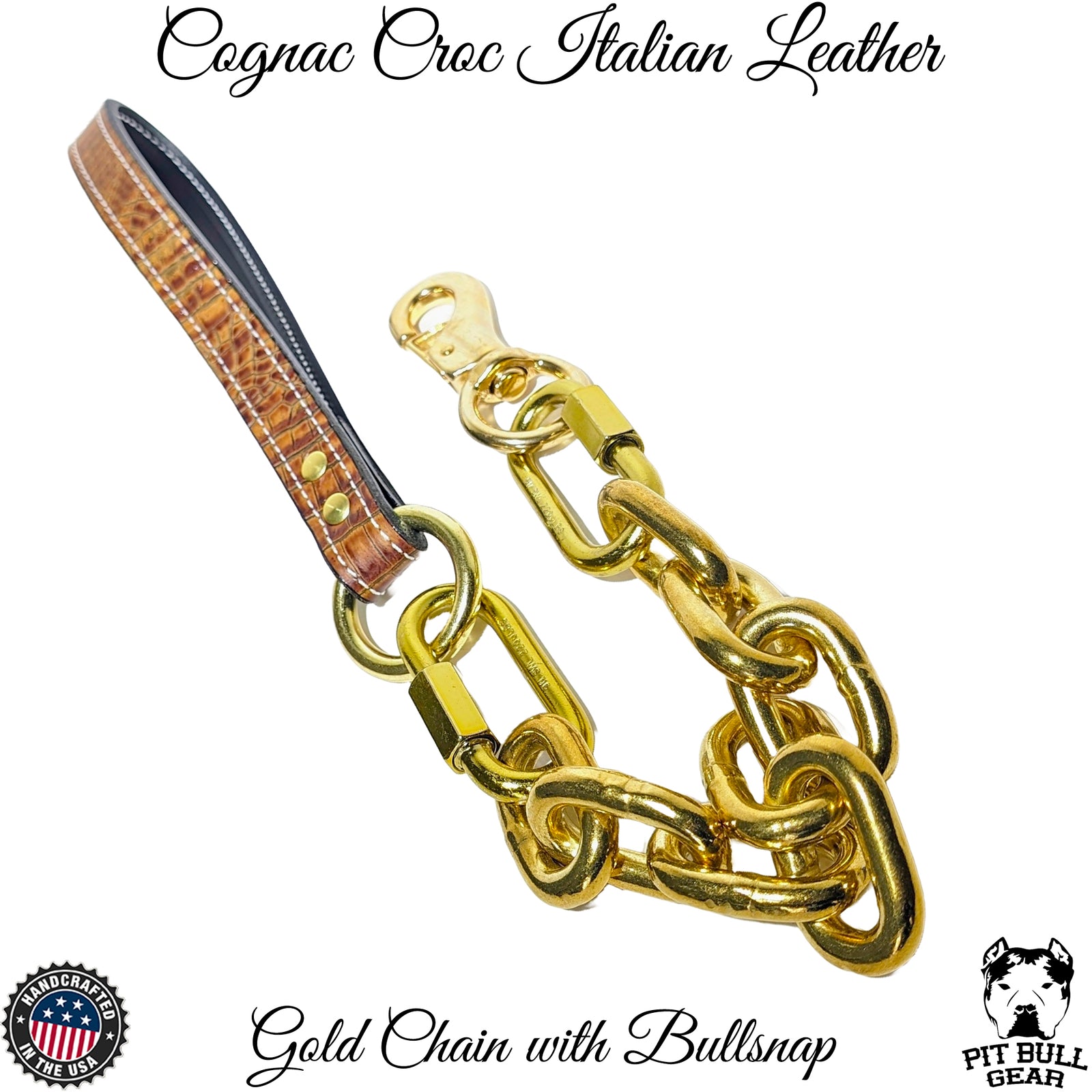 Super Heavy Gold Chain Leash with Leather Handle  - 30"