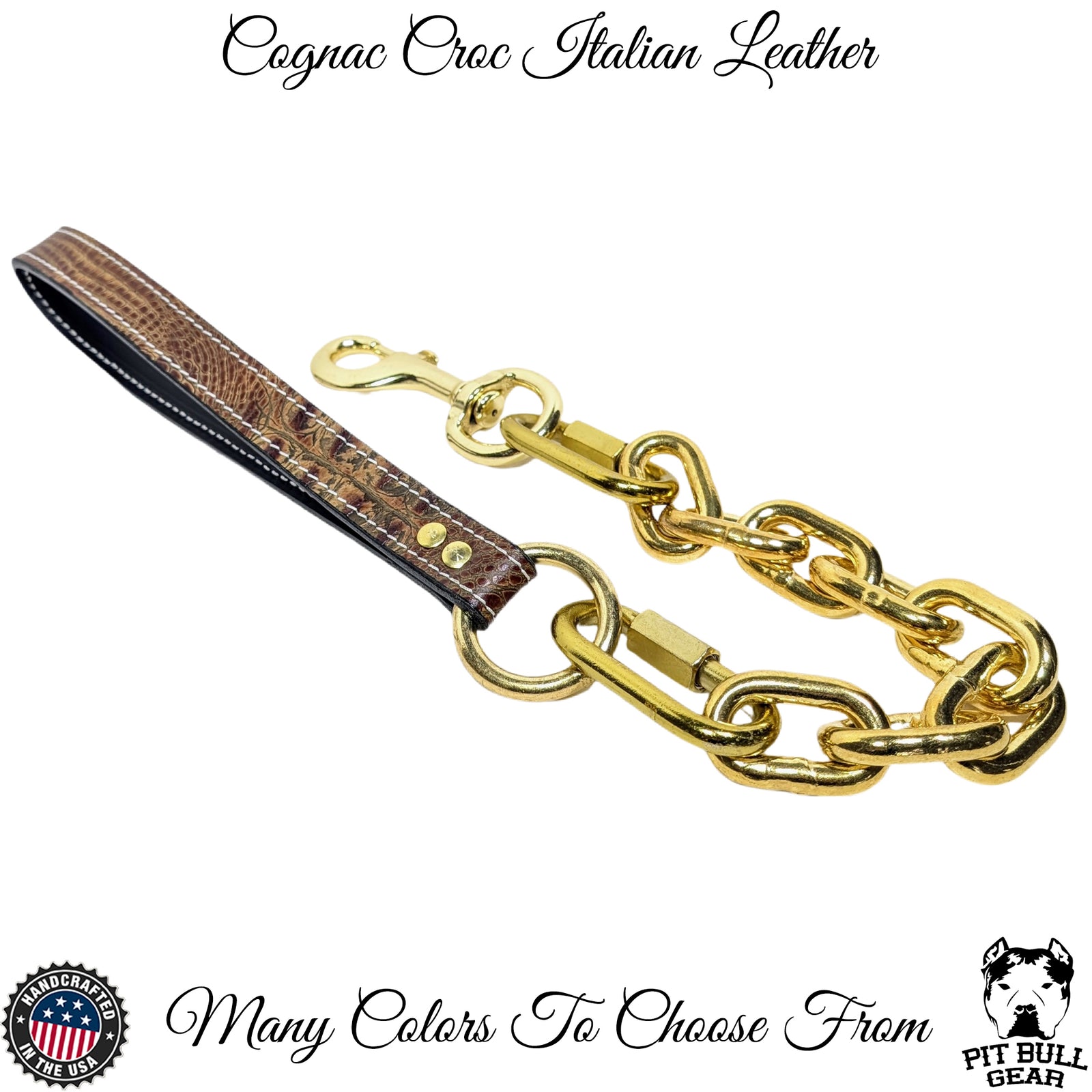 Super Heavy Gold Chain Leash with Leather Handle  - 30"