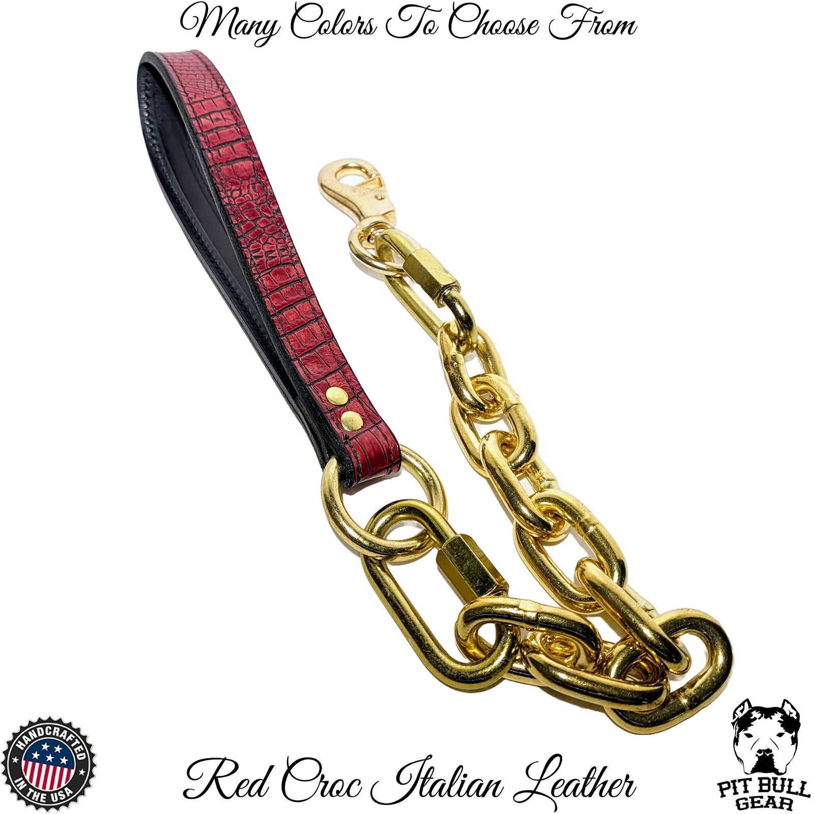 Super Heavy Gold Chain Leash with Leather Handle  - 30"