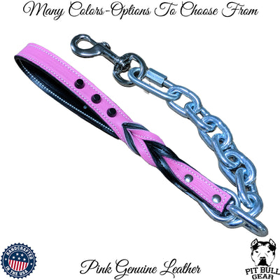 Bucket Studded Leather Handle Super Heavy Chain Lead - 30"