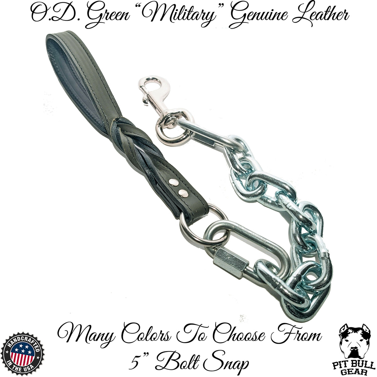 Super Heavy Silver Chain Lead - Leather Handle  - 30"