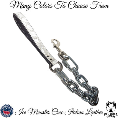 Super Heavy Silver Chain Lead Loop Leather Handle Silver Chain Leash
