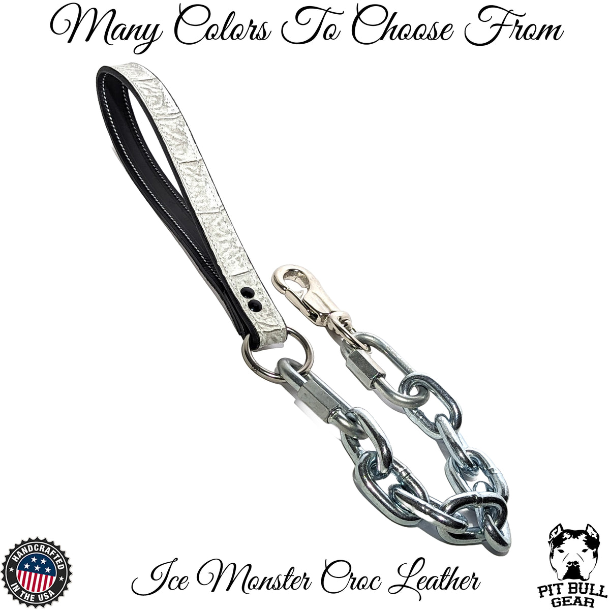 Super Heavy Silver Chain Lead - Leather Handle  - 30"