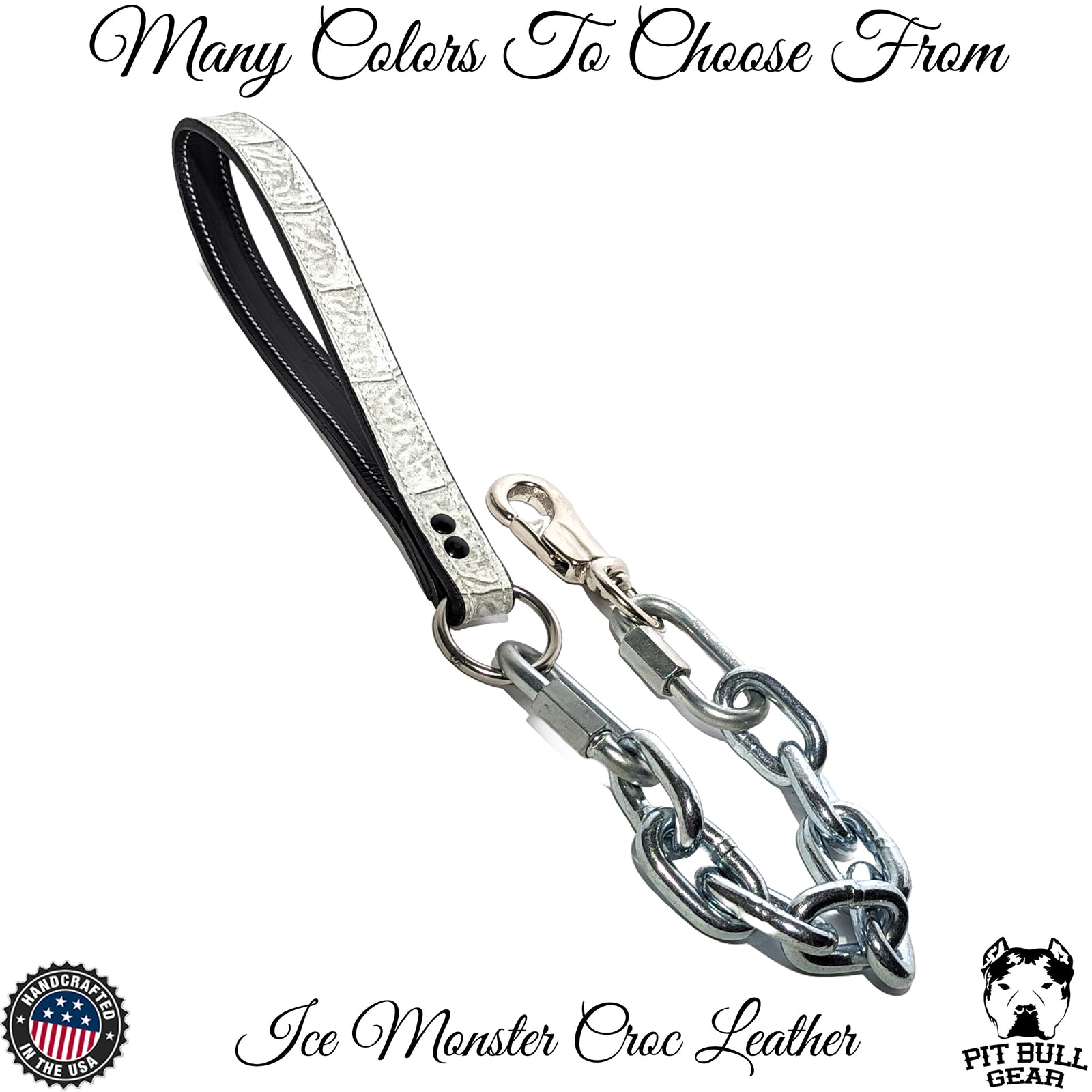 Super Heavy Silver Chain Lead - Leather Handle  - 30"