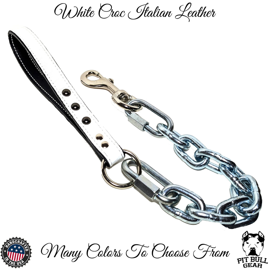 Studded Twisted Leather Handle Super Heavy Chain Lead Pit Bull Gear