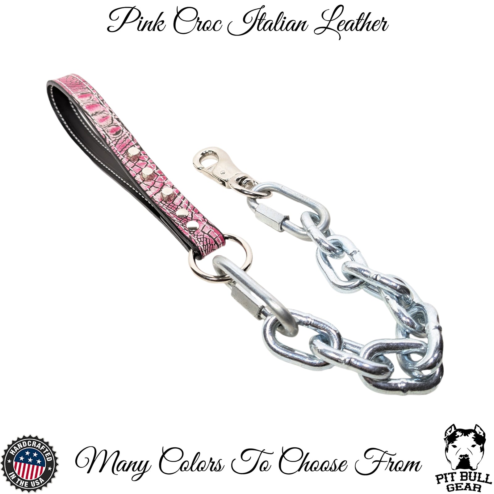 Super Heavy Chain Lead with Leather Handle & Bucket Studs - 30"