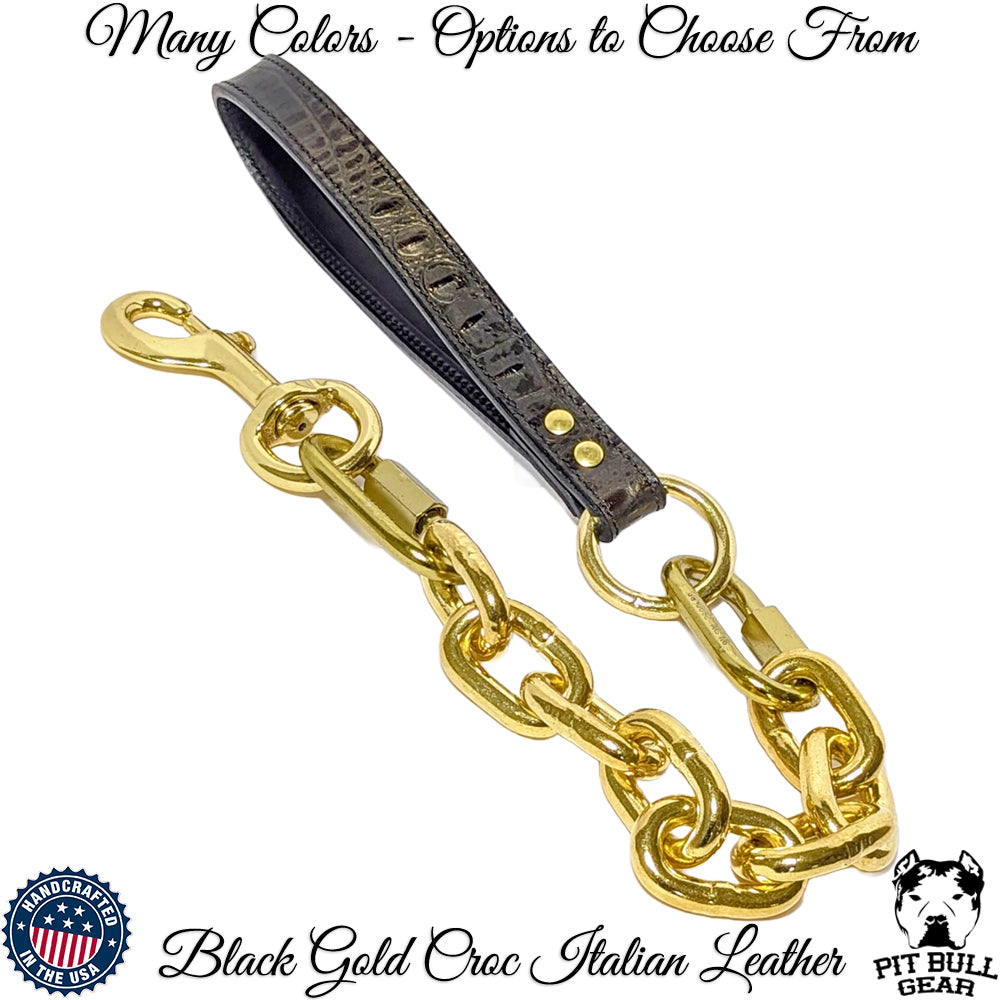 Super Heavy Gold Chain Leash with Leather Handle  - 30"