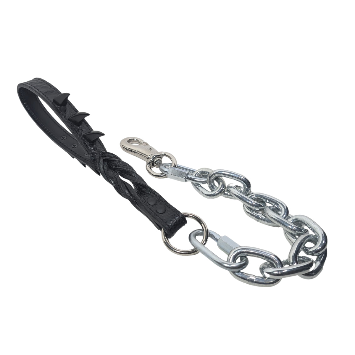 Cadena de plata superpesada con mango de cuero con púas, n.° 3, 30&quot;