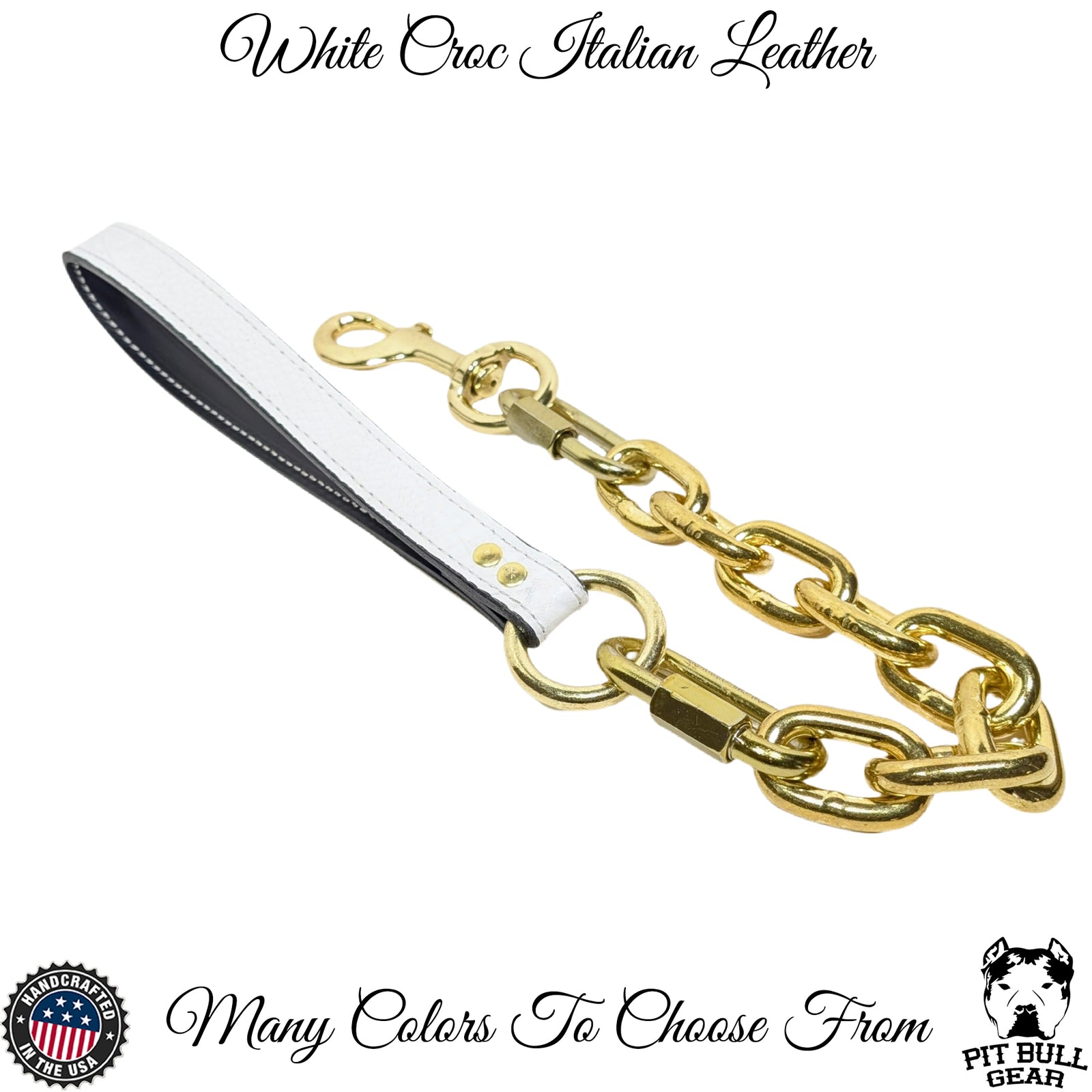 Super Heavy Gold Chain Leash with Leather Handle  - 30"