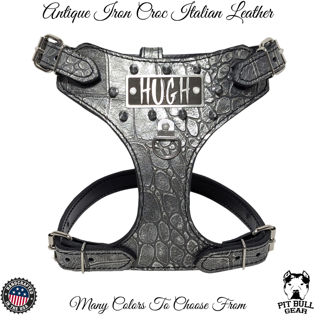 FBH3 - French Bulldog Personalized Leather Harness with Spikes