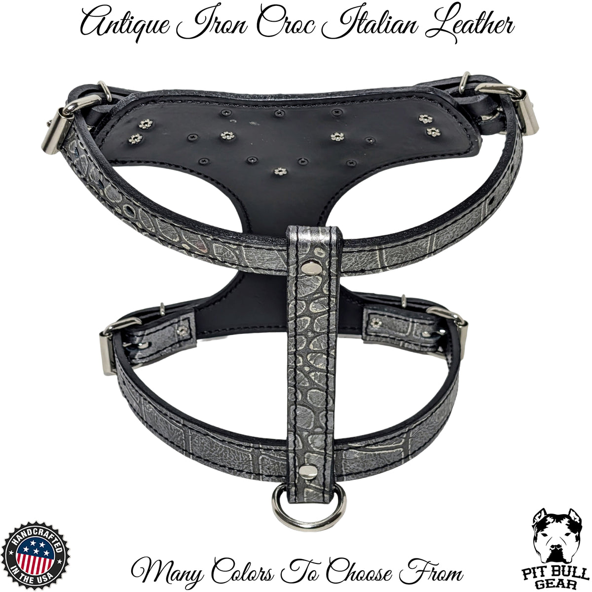 FBH3 - French Bulldog Personalized Leather Harness with Spikes