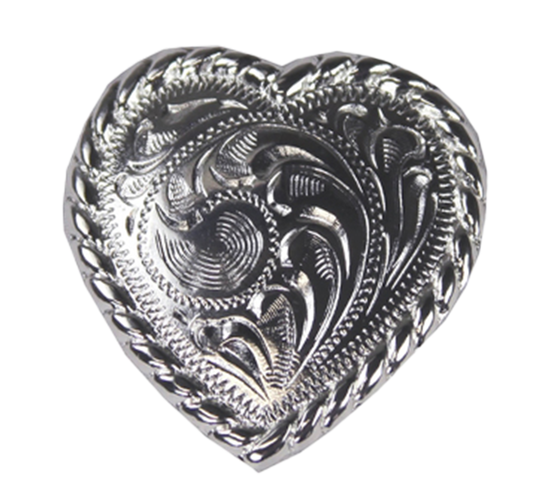 Concho - Silver Swirl Heart Screwback Conchos - (7 pack)