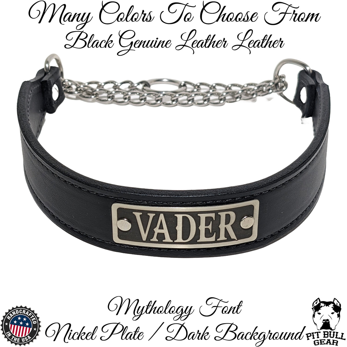 LM8N - 1.5&quot; Leather Martingale Dog Collar Personalized Name Plate