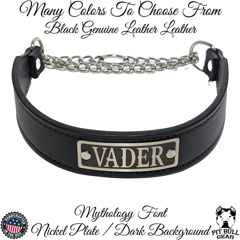 Leather Martingale Dog Collar Personalized Name Plate 1.5" Wide LM8N
