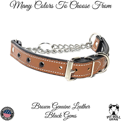 Leather Martingale Collar with Buckle, Martingale Bling 1" Wide - LM6