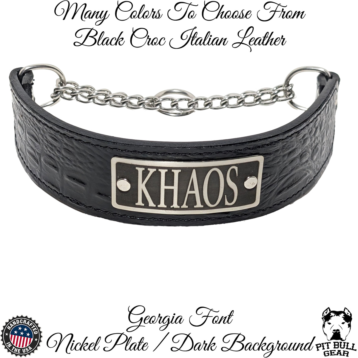 LM7N - 2" Wide Personalized Leather Martingale Dog Collar