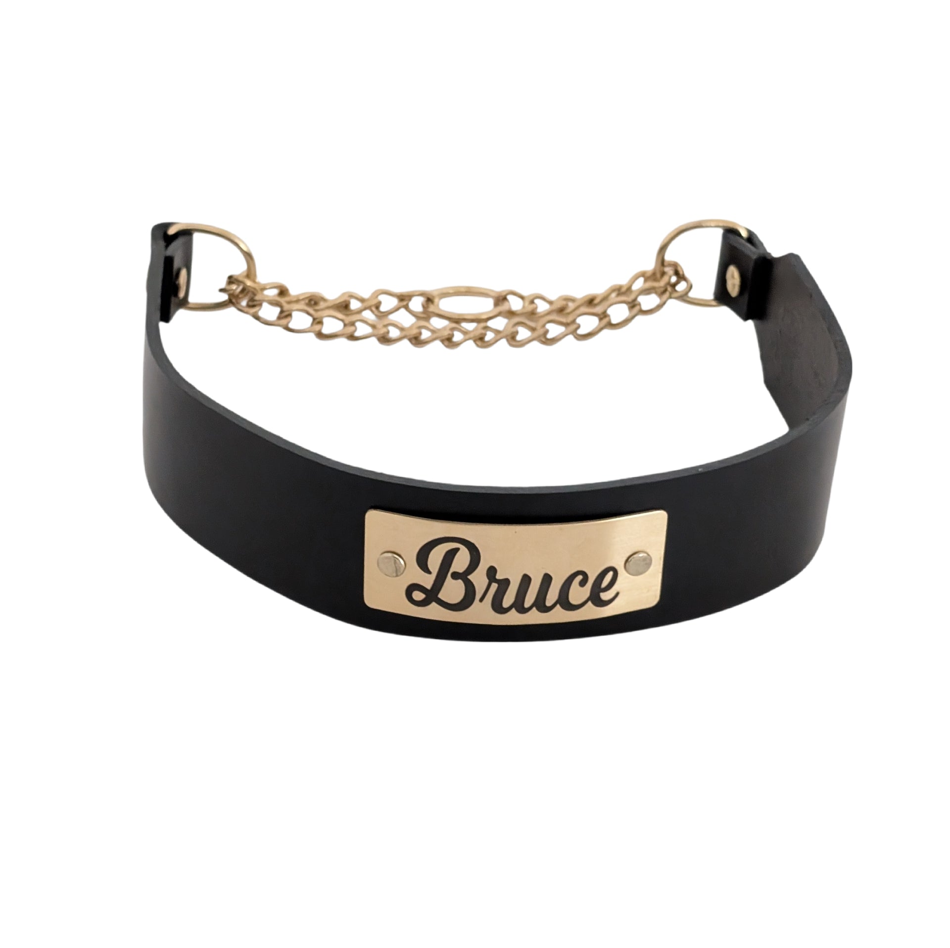 LM7N - Collar para perro de cuero tipo martingala de 2" de ancho con placa de identificación personalizada