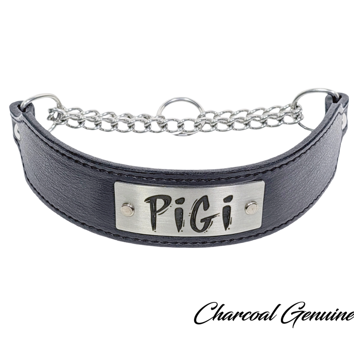 LM7N - 2" Wide Personalized Leather Martingale Dog Collar