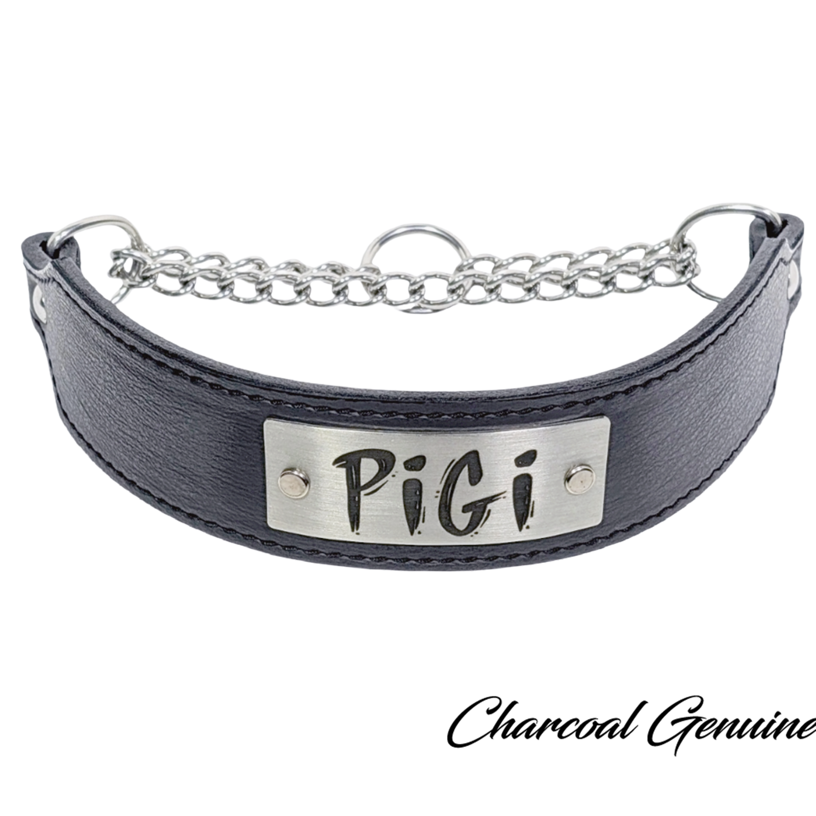 LM7N - 2" Wide Personalized Leather Martingale Dog Collar