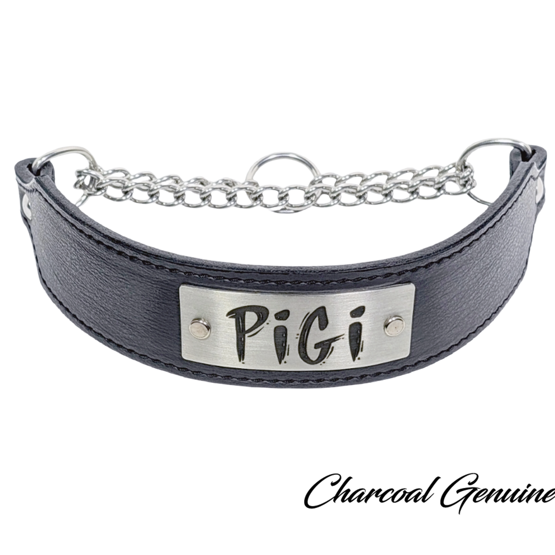 LM7N - 2" Wide Personalized Leather Martingale Dog Collar