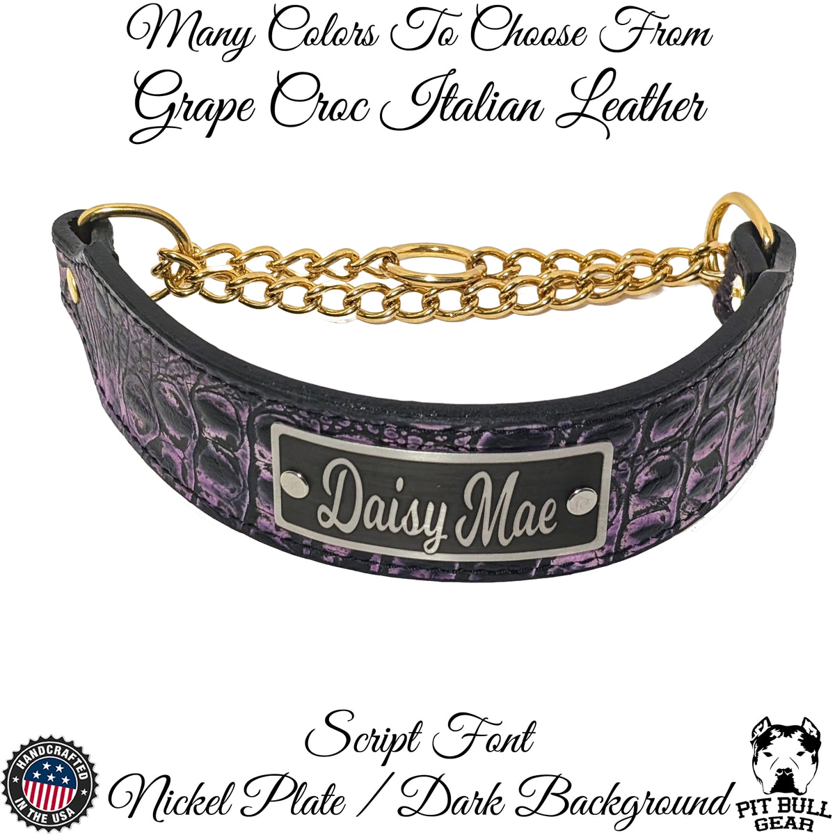 LM7NG - 2" Wide Personalized Leather Martingale Dog Collar