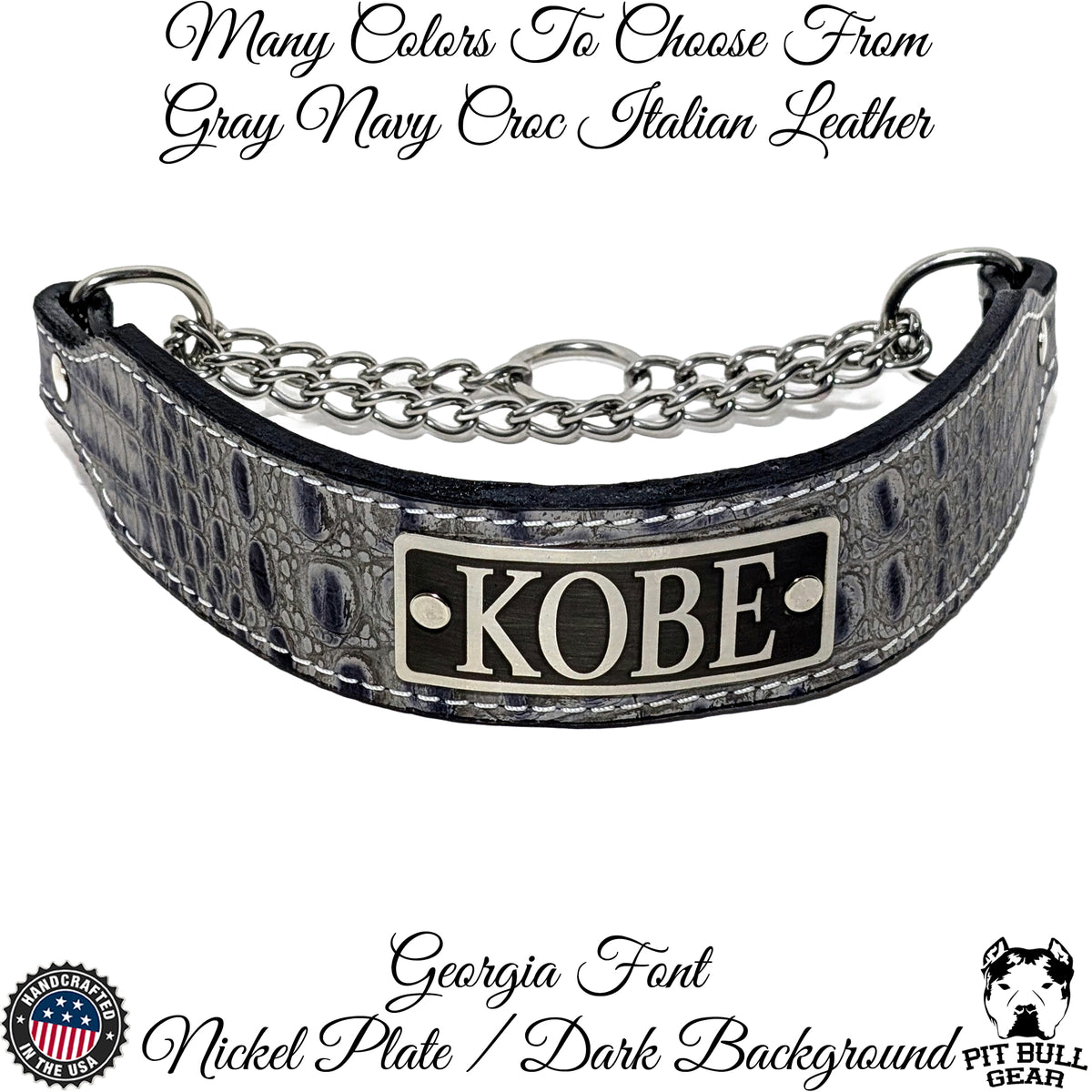 LM7N - 2" Wide Personalized Leather Martingale Dog Collar