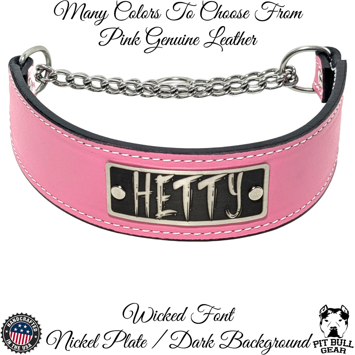 LM7N - 2" Wide Personalized Leather Martingale Dog Collar