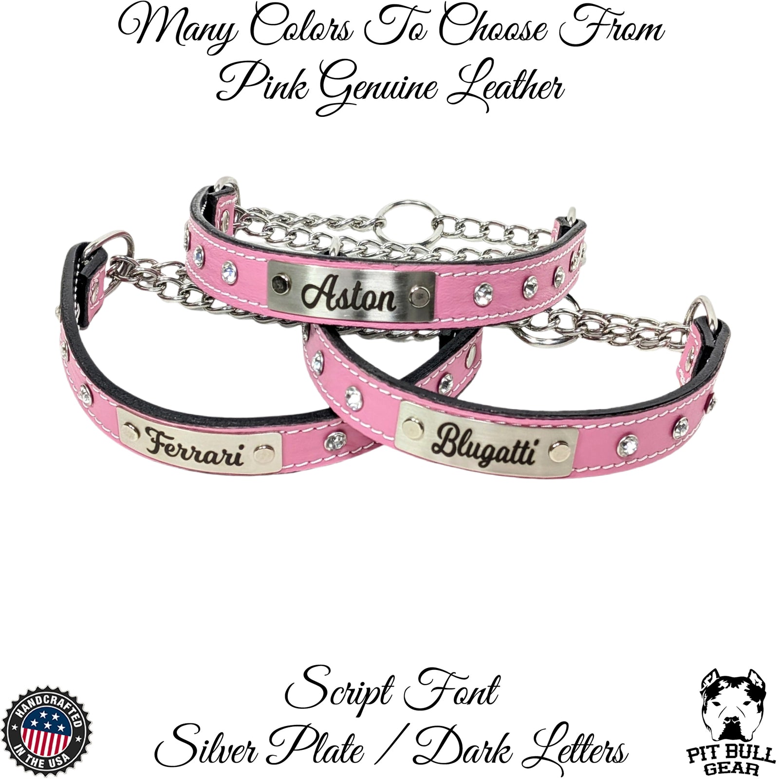 LMN1 - 1" Wide Leather Martingale Dog Collar with Name & Gems