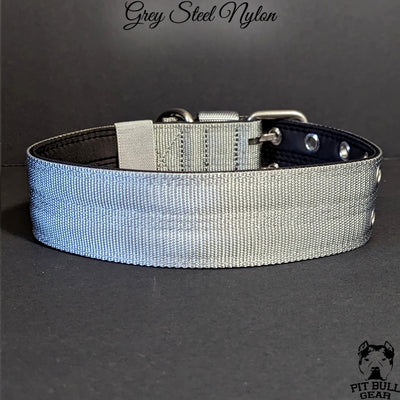 Nylon Dog Collar Heavy Duty Padded Double Prong - 2" (5cm) - Steel Grey