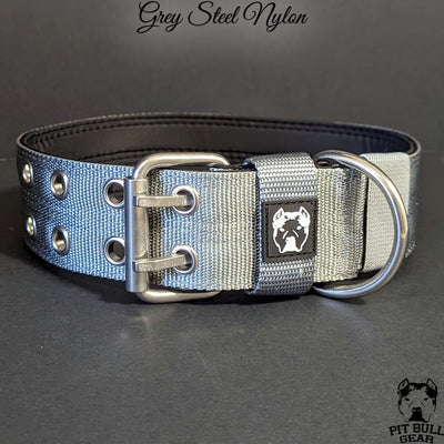 Nylon Dog Collar Heavy Duty Padded Double Prong - 2" (5cm) - Steel Grey