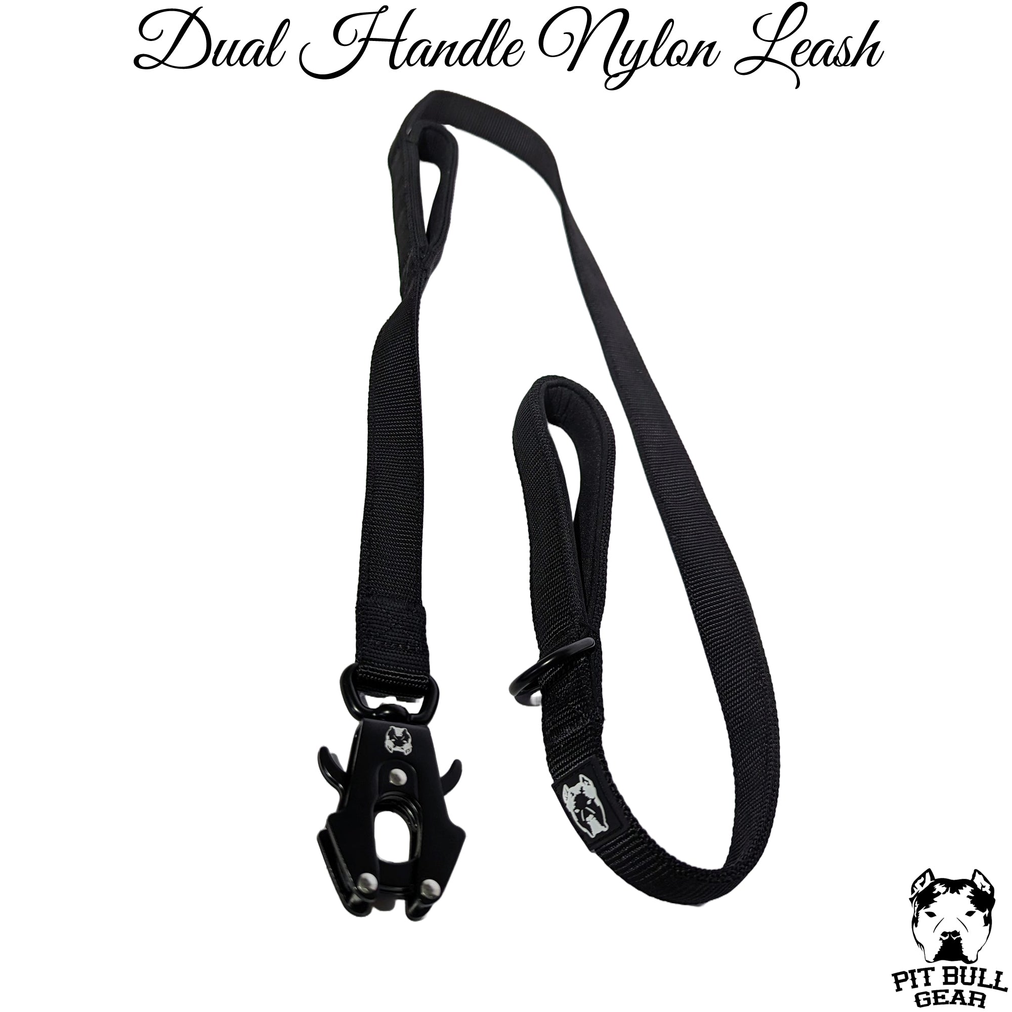 Dual Handle Nylon Leash Heavy Duty Traffic Nylon Leash Frog Clip 1 - Pit  Bull Gear