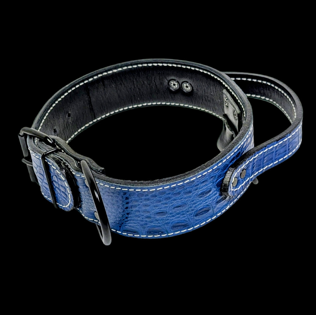 * 2" Wide Blue Croc Italian Leather Agitation Collar with Handle – Overstock Special