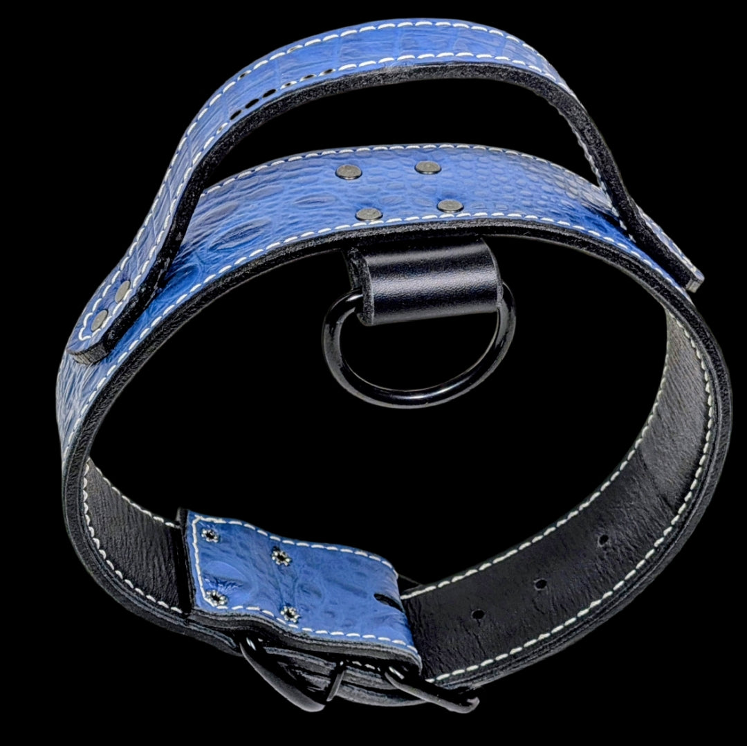 * 2" Wide Blue Croc Italian Leather Agitation Collar with Handle – Overstock Special