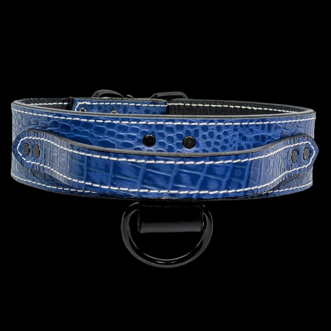 * 2" Wide Blue Croc Italian Leather Agitation Collar with Handle – Overstock Special