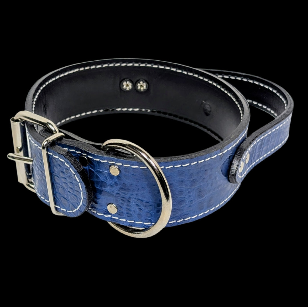 * 2" Wide Blue Croc Italian Leather Agitation Collar with Handle – Overstock Special