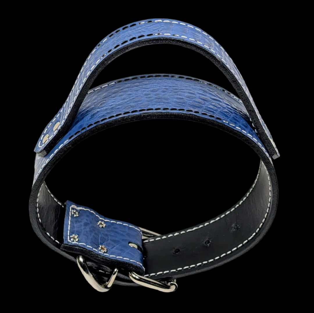 * 2" Wide Blue Croc Italian Leather Agitation Collar with Handle – Overstock Special