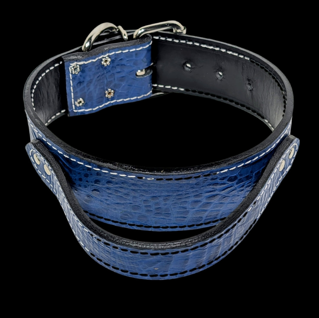 * 2" Wide Blue Croc Italian Leather Agitation Collar with Handle – Overstock Special