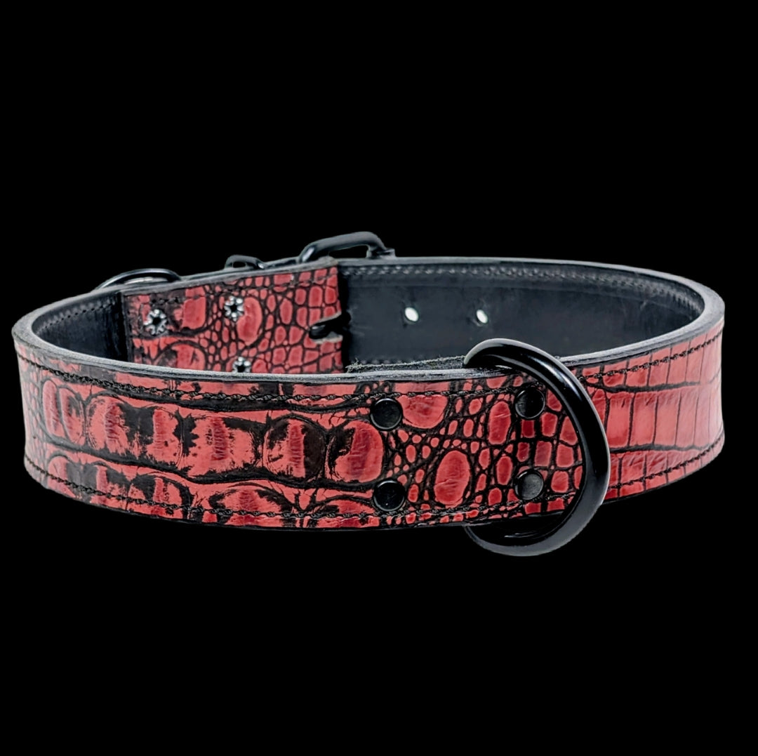 * 1.5" Wide Red Croc Italian Leather Dog Collar – Overstock Special