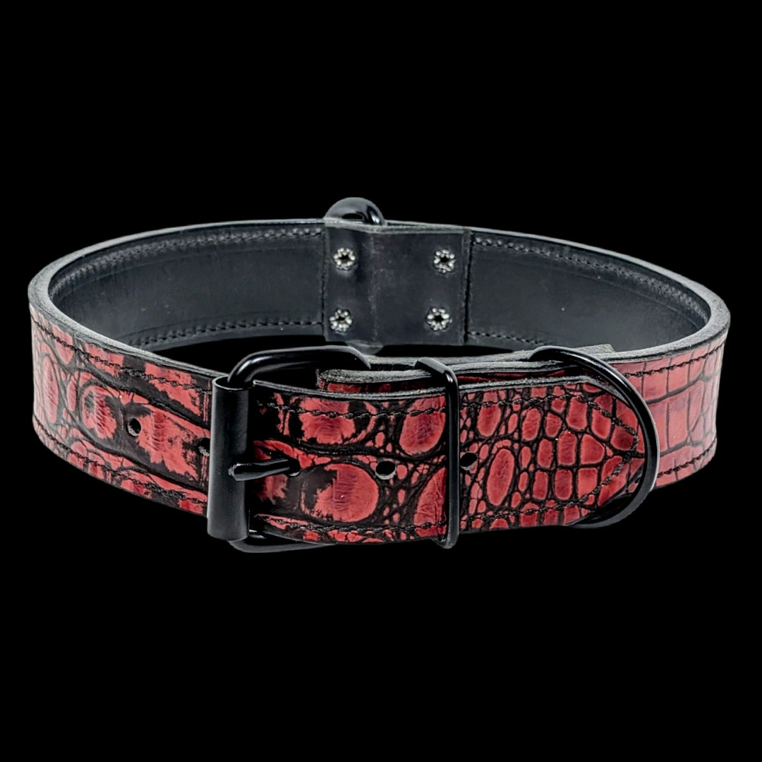 * 1.5" Wide Red Croc Italian Leather Dog Collar – Overstock Special