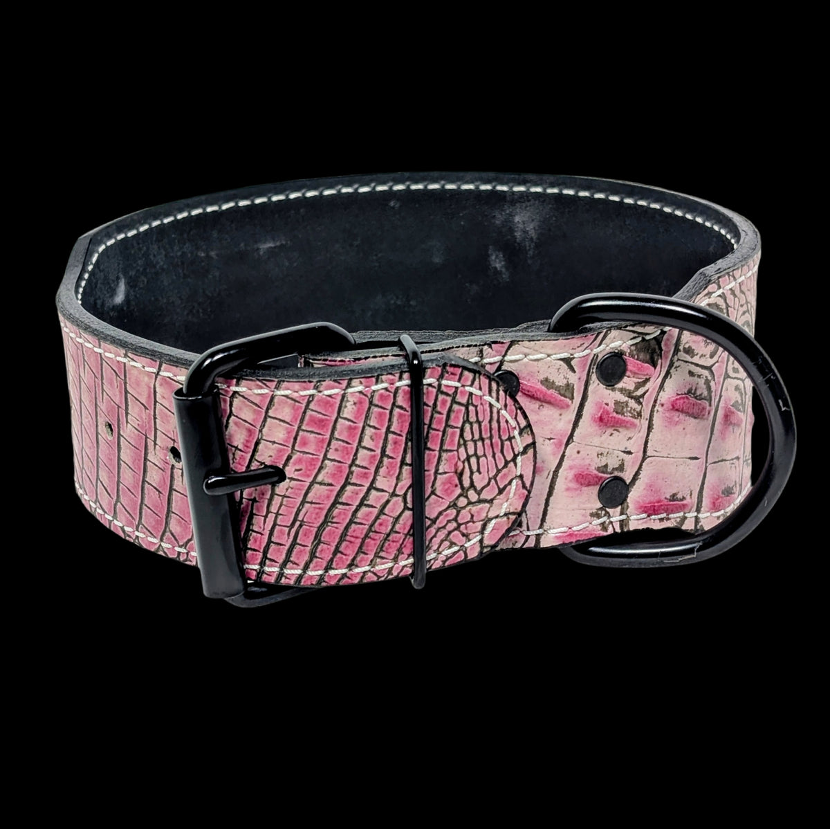 * 2.5" Wide Pink Croc Leather Dog Collar 16"-19" Neck – Overstock Special