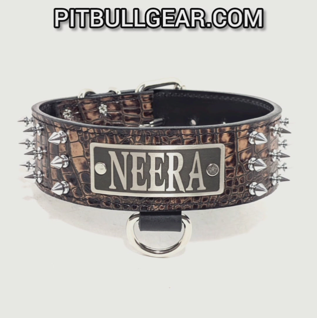 W52 - 2" Wide Personalized Spiked Leather Dog Collar