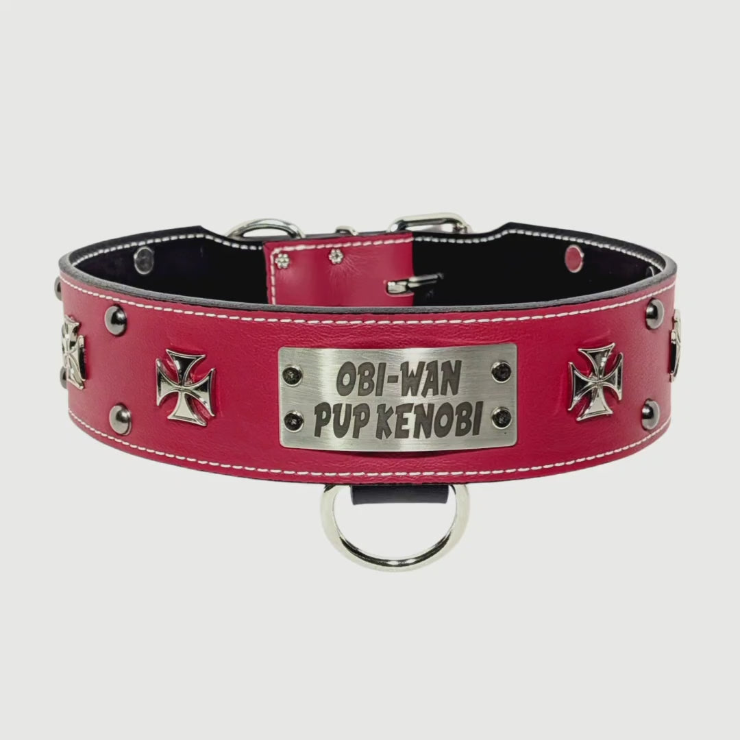 NJ7 - Colar de couro cravejado de cruz de malta de ferro personalizado de 2 1/2"