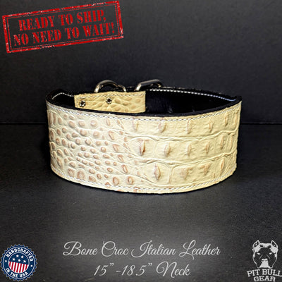 *2.5" Wide Bone Croc Leather Collar (15"-18.5") Neck