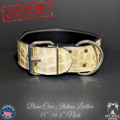 *2.5" Wide Bone Croc Leather Collar (15"-18.5") Neck